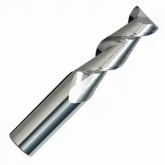 Carbide square end mill designed for milling aluminum and non-ferrous materials. Features a 3/8" diameter, 2 flutes, 1-1/2" length of cut, and 4" overall length. The square tip enables flat-bottomed slots, pockets, and contours, while the 2-flute design facilitates chip evacuation in high-speed machining.