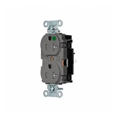 HUBBELL Receptacle: Hospital Grade, Duplex, 5-20R, Gray, 125V AC, 20 A - General Purpose Receptacles