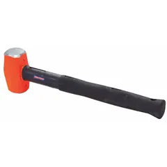 This steel drilling hammer features a round shape and a 2 1/2 lb head weight, with a 1 5/8 in diameter and 16 in overall length. It is used for striking chisels, punches, and masonry drills in construction, demolition, and metalworking applications.