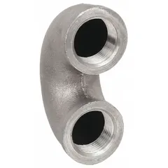 Threaded x threaded elbow for medium-pressure piping systems. Class 150 rated with maximum operating pressure of 300 psi at 150°F. Used to change flow direction in industrial plumbing, HVAC, and process lines.