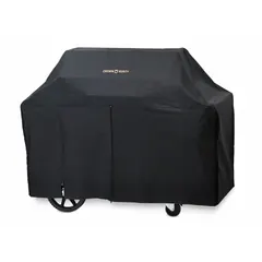 Vinyl grill cover with overall dimensions of 40 in width, 30 in depth, and 50 in height. Designed to shield outdoor grills from weather and debris, helping to extend equipment life.
