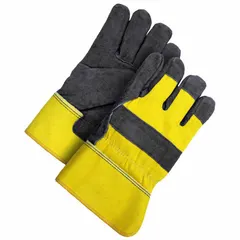 These premium work gloves are made from cowhide leather with a wing thumb design for flexibility and a safety cuff for secure fit. Suitable for general material handling, construction, and maintenance tasks requiring hand protection. Supplied as a single pair in yellow.