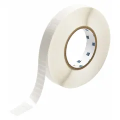 Precut label roll measuring 1/4 in x 3/4 in, made of white gloss polyester. Each roll contains 10,000 labels. Compatible with BBP12 printer series. Used for industrial identification such as asset tagging, cable marking, and component labeling.