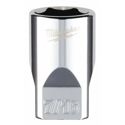 MILWAUKEE Standard Socket: SAE, 1/4 in Drive Size, 7/16 in Socket Size, 6-Point, Std - Anti-Roll Hand Sockets