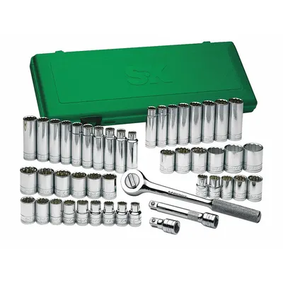 SK PROFESSIONAL TOOLS Socket Wrench Set: 1/2 in Drive, 47 Piece, 12-Point - SAE & Metric Socket Sets with Drive Tools