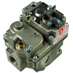 Intermittent pilot gas valve with fast-opening operation, rated at 240,000 BtuH, 750mV, and 1/2 in straight-thru configuration. Suitable for gas flow control in industrial heating systems such as furnaces, boilers, and process heaters.