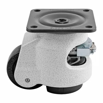 FOOT MASTER Plate Caster: Nylon Tread, 63 mm Wheel Dia, 103 mm Mounting Ht - General Purpose Leveling Plate Casters