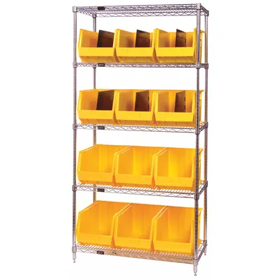 QUANTUM STORAGE SYSTEMS Bin Shelving: 36 in x 18 in x 74 in, 1 Sided, 12 Bins, Open - Wire Stationary Bin Shelving with Open-Front Bins