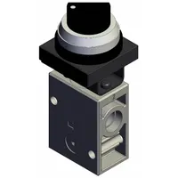 Shuttle Valve: VM200 Series, 2 Position Twist Actuator, 3 Ports, 1/4 in NPT, Black Actuator (MPN VM230-N02-34BA)