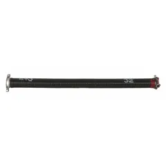 Steel torsion spring with closed drawbar ends, left-hand wind direction. Wire diameter 0.243 in, outside diameter 2 1/4 in, deflection angle 180°. Used in counterbalance systems for overhead doors and similar lifting applications.
