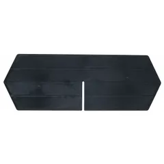 This cross-stacking bin divider measures 11 inches by 4 inches and is black. It is not electrostatic discharge conductive. Designed for use with standard cross-stacking bins, it helps separate and organize parts in storage bins, improving picking efficiency and reducing mix-ups in industrial settings.