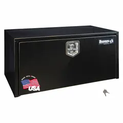 This single drop-down door box from BUYERS PRODUCTS is finished in black and features a keyed lock for security. With a 15-inch overall depth, it is designed for underbody mounting on trucks to provide accessible storage for tools and equipment.