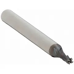 Double-end carbide square end mill with 1/8" mill diameter, 3/8" length of cut, and 3" overall length. Features 4 flutes for efficient chip evacuation and smooth finish. Suitable for precision milling of slots, profiles, and cavities in metals and composites.
