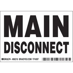 Adhesive-mounted polyester labels for marking electrical disconnects. Each sign measures 3 1/2 x 5 inches with 0.01 inch thickness. Pack of 5. Not retroreflective or glow-in-the-dark.
