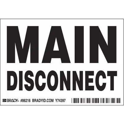BRADY Main Disconnect Signs, Adhesive Polyester, 3 1/2 x 5 in, 5-Pack
