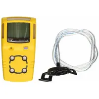 Portable multi-gas detector for oxygen (O2) and combustible gas monitoring. Yellow housing, lithium ion polymer battery, infrared communication protocol. Used in confined spaces and industrial environments to alert workers to hazardous gas concentrations