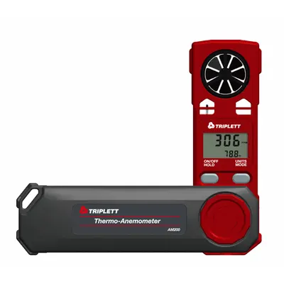 TRIPLETT Anemometer: 20 fpm Air Velocity Resolution, Dew Point/Relative Humidity/Wind Chill - Rotating Vane Air Velocity Meters