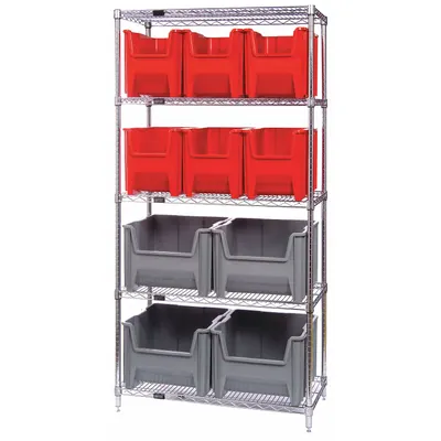 QUANTUM STORAGE SYSTEMS Bin Shelving: 36 in x 18 in x 74 in, 1 Sided, 10 Bins, Open, Blue - Wire Stationary Bin Shelving with Open-Front Bins