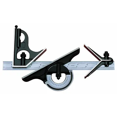 STARRETT Combination Square Set: Metric/SAE, Steel, Satin, 11 13/16 in Blade Lg - Machinist Precision Steel Combination Square Sets