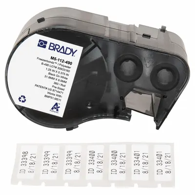 BRADY Combined Label and Ribbon Cartridge: Rectangle, 3/8 in x 1 1/4 in - Brady Thermal Transfer Precut Label Roll Cartridges
