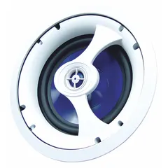 The SPECO TECHNOLOGIES SP625C is a passive 2-way ceiling-mount speaker with an 8 ohm impedance and 9 1/4 in overall width. Designed for indoor use, it is suitable for distributed audio systems in commercial or residential settings.