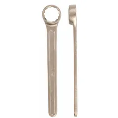 Nonsparking box end wrench for use in hazardous environments where sparking tools are prohibited. Single-end, 12-point design with 1 3/8 in head size and 13 in overall length. Standard length with 0° head offset angle. Suitable for applications involving flammable gases or dust.