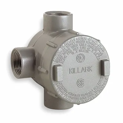 HUBBELL KILLARK Conduit Outlet Body: Aluminum, GE, 1/2 in Trade Size, T Body - T Round Body - Tee Type
