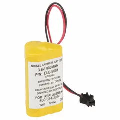 Nickel Cadmium battery with 3.6 V voltage and 900 mAh capacity. Overall height 2 in. Compatible with EU2LED model for emergency and exit lighting applications.
