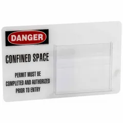 Red polycarbonate holder for displaying and protecting 11 in H x 8-1/2 in W confined space entry permits. The 19 in x 12 in enclosure shields permits from weather, dirt, and impact at entry points. Suitable for industrial environments requiring permit visibility and durability.
