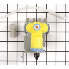 Water inlet valve for refrigerators and freezers. Controls water flow to ice makers and water dispensers, opening when the appliance requires water and closing to stop flow. Used in residential refrigeration systems.