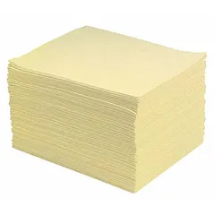Perforated polypropylene sorbent pad for absorbing industrial leaks, drips, and spills of oils, coolants, solvents, and water-based fluids. Each pad absorbs up to 14 1/16 oz. Pack of 200 pads, yellow color, 20 in x 15 in size.