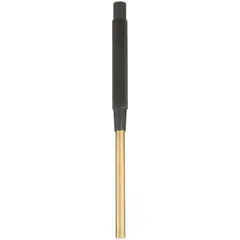 This non-sparking punch is made of brass with a flat tip and round body, designed for removing pins and fasteners. With a 5/16 in tip diameter and 8 in overall length, it is suitable for use in environments where sparking must be avoided, such as near flammable materials.