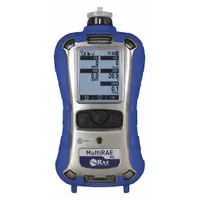 Portable multi-gas detector for personal safety monitoring in industrial environments. Detects oxygen (O2) as well as hydrogen sulfide (H2S) and sulfur dioxide (SO2). Features a black housing, LCD display, and lithium-ion battery. Suitable for confined space entry and plant safety applications