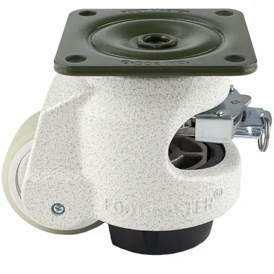 FOOT MASTER Plate Caster: Polyurethane Tread, 63 mm Wheel Dia, 103 mm Mounting Ht - General Purpose Leveling Plate Casters
