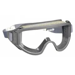 Clear safety goggles with anti-fog, chemical-resistant, and scratch-resistant lens. Indirect venting reduces fogging while blocking splashes. Elastic band provides secure fit. Suitable for firefighting, industrial chemical handling, and debris protection.