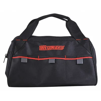 WESTWARD Tool Bag: 13 in W x 9 in D x 8 in H, Black, Polyester, 4 Pockets - Polyester Wide-Mouth Tool Bags