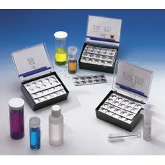 This test kit measures sulfite levels in water over a range of 2 to 50 mg/L with a sensitivity of 2 mg/L. It includes reagents and a sample bottle for 30 tests. Typical applications include monitoring sulfite in boiler feedwater, wastewater treatment, and food processing.