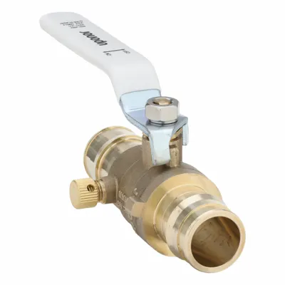 UPONOR Manual Two-Way Ball Valve: 1 in, Brass, Straight, PEX x PEX - Brass Ball Valves with Drain
