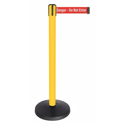QUEUEWAY Barrier Post with Belt: Red, No Pattern, Danger Do Not Enter, 10 ft Belt Lg - Message Retractable Belt Post Barriers