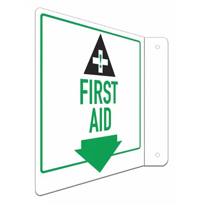 LYLE Safety Sign: Aluminum, Mounting Holes Sign Mounting, 8 in x 8 in Nominal Sign Size - L-Shape Projection First Aid Signs