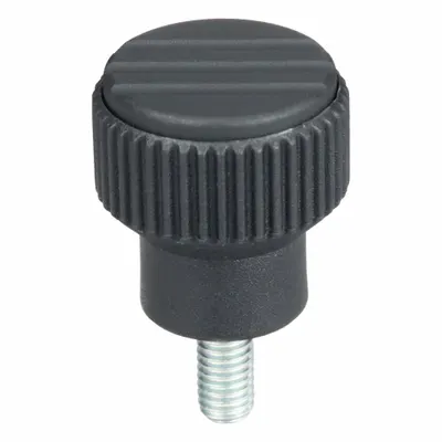 KIPP Hand Knob: Knurled, Plastic w/ Steel Thread, M5 Thread, 10 mm Thread Lg - Knurled Knobs with Threaded Stud