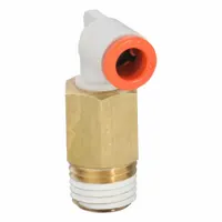 SMC Push-Fit Elbow Fitting: 1/4 in OD x 1/4 in Pipe Size, Push-to-Connect x MNPT, Brass, White (MPN KQ2W07-35AS)