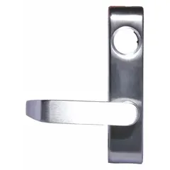 Silver lever-style outside trim for exit push bars. ADA compliant. Designed for use on commercial doors where secure outside lever access and push-bar egress from inside are required.