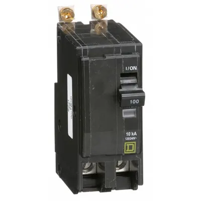 SQUARE D Miniature Circuit Breaker: 100 A, 120/240V AC, Single Phase, 10kA at 120/240V AC - QOB Series, Bolt-On Square D Miniature Circuit Breakers