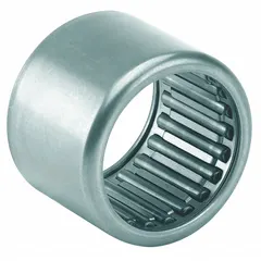 Single-row drawn-cup needle roller bearing with open configuration. Made of alloy steel, it accommodates radial loads in compact spaces. Suitable for applications such as transmissions, pumps, gearboxes, and industrial machinery where inch-dimension bearings are required.