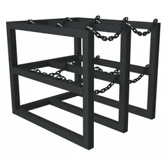 This vertical gas cylinder rack from DURHAM MFG holds up to six cylinders. With overall dimensions of 30 x 36 x 30 inches, it features a black powder-coated finish. Suitable for organizing and storing gas cylinders in industrial, laboratory, or workshop environments.