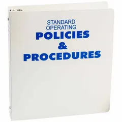 Safety binder with 11 in overall height, 2 in overall width, and 1 1/2 in binder ring size. Includes binder hardware. Used to organize standard operating policies and procedures in industrial environments.
