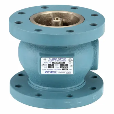 VAL-MATIC Silent Check Valve: Double Disc, Inline Valve Body, 4 in Pipe Size - Ductile Iron Globe-Body Disc Check Valves