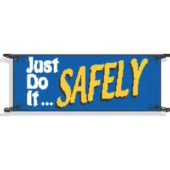 This polyethylene banner is printed on one side and rated for indoor or outdoor use. It is commonly used in industrial facilities to display safety messages and promote a safety culture. Nominal size: 48 in x 120 in.
