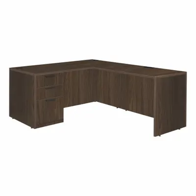 REGENCY Desk: Particle Board, Walnut, 1 Pedestals, 3 Drawers, 71 in Overall Wd - Pedestal Desks